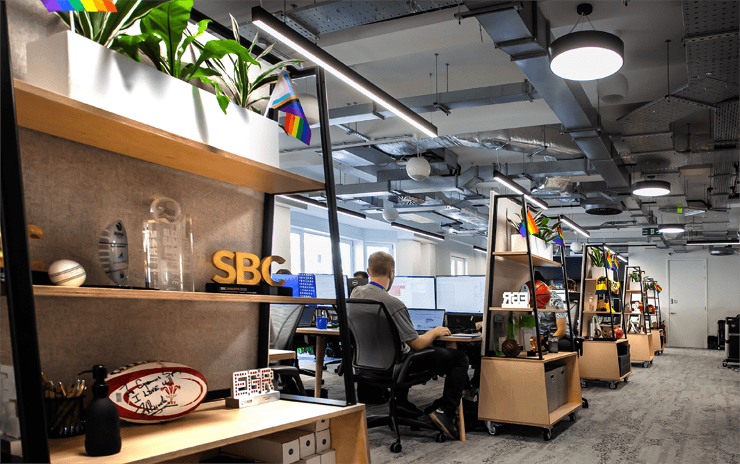 Interior view of Genius Sports' London office, showcasing a dynamic and modern workspace