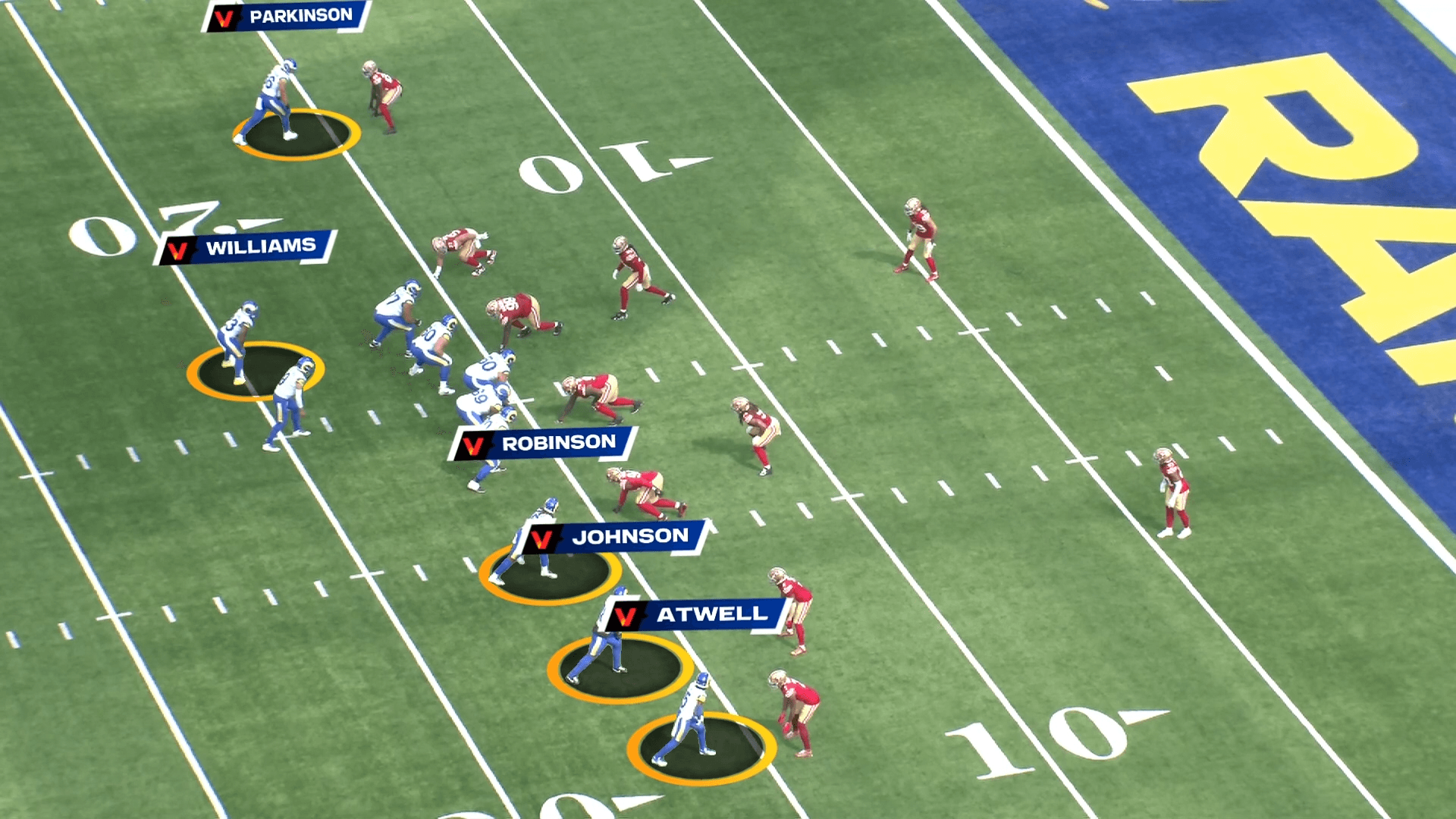 Capture of a sports game analysis, with information on players and their positions.